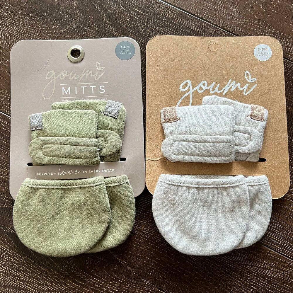 NWT Goumi Kids Baby Mitts Set Artichoke & Storm Gray SZ 3-6mo Green Grey Bamboo